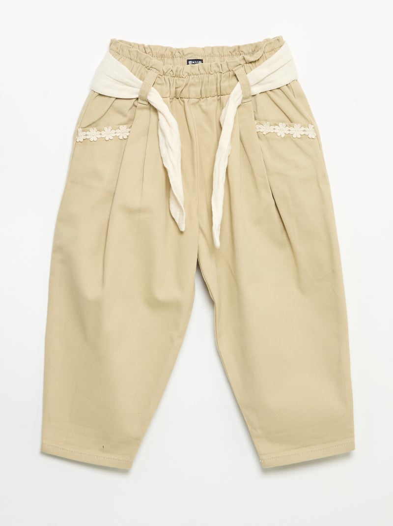 Pantalón de sarga + cinturón anudable Beige - Kiabi