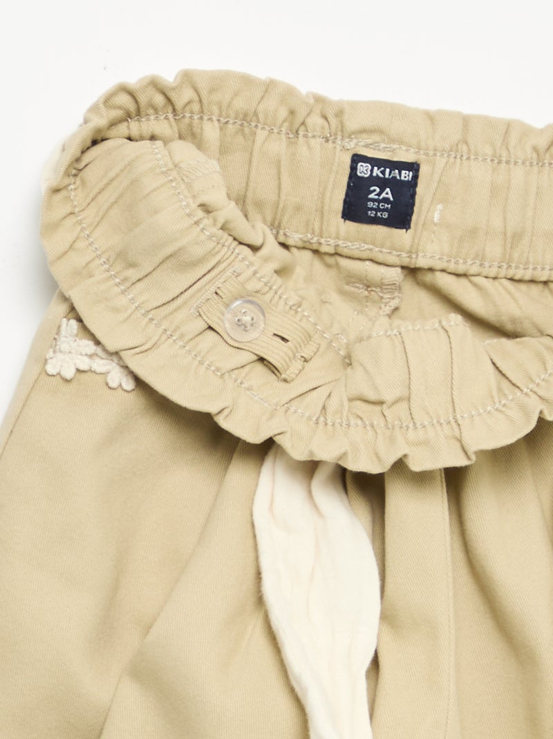 Pantalón de sarga + cinturón anudable Beige - Kiabi
