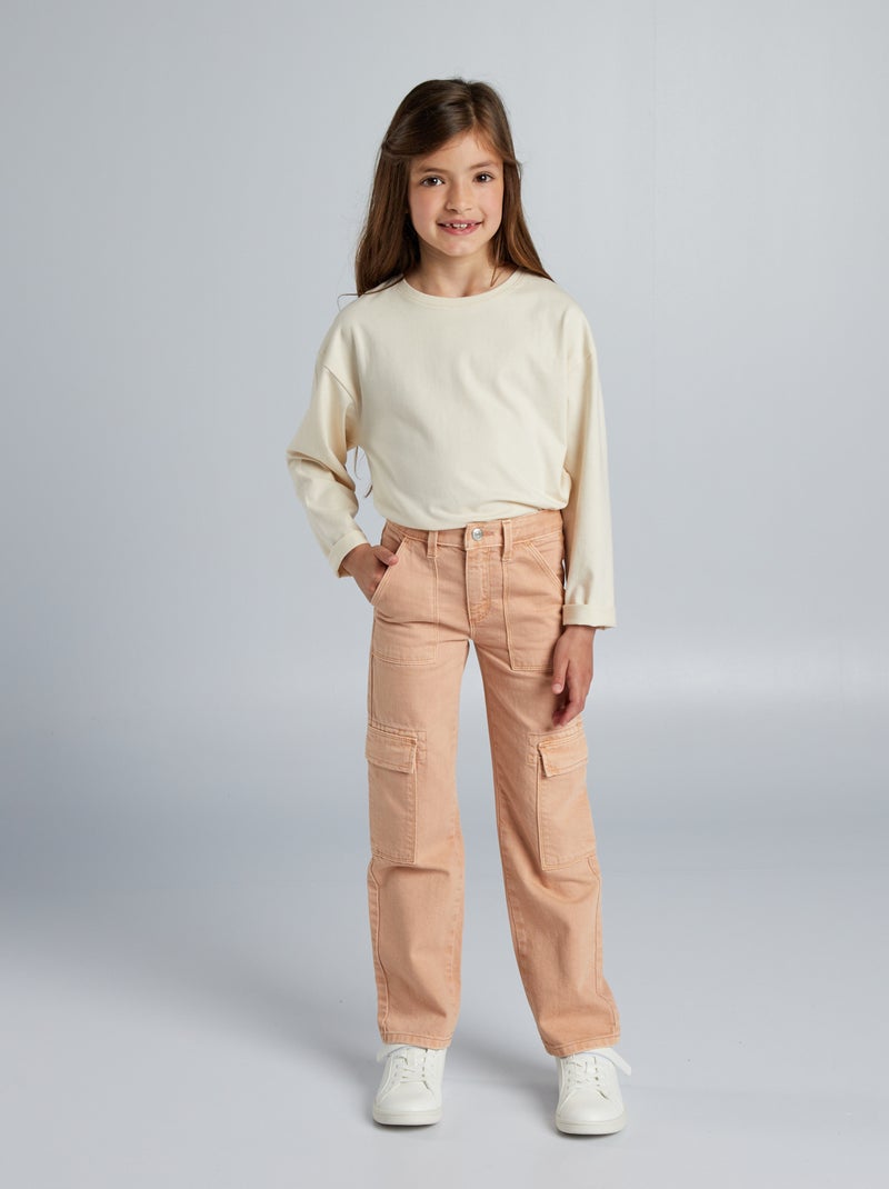 Pantalón de sarga con bolsillos con solapa  - Corte más ajustado BEIGE - Kiabi