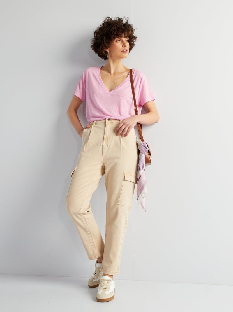 Pantalón de sarga con bolsillos con solapa - L27 BEIGE - Kiabi