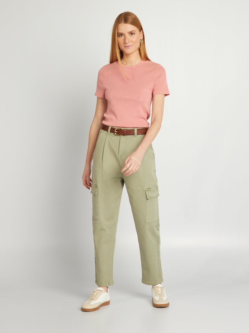 Pantalón de sarga con bolsillos con solapa - L27 KAKI - Kiabi