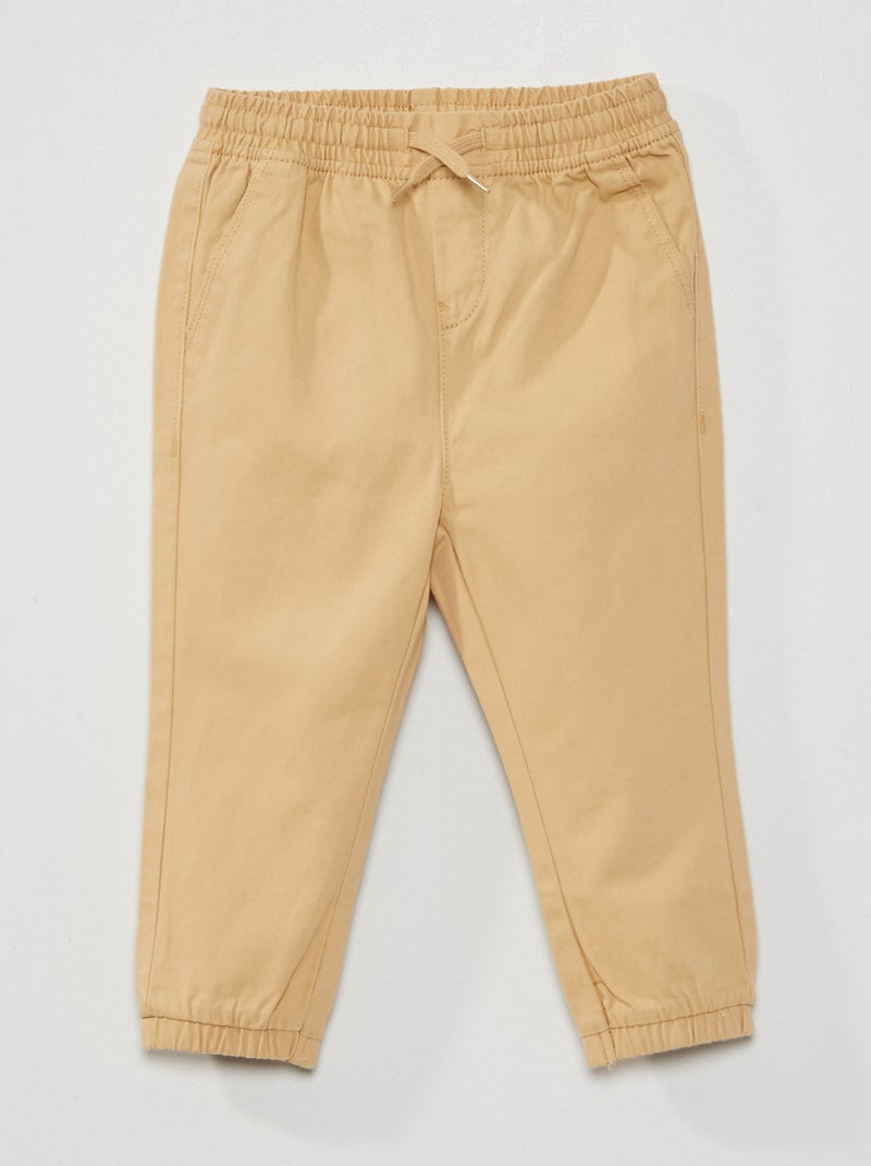 Pantalón de sarga con cintura elástica BEIGE - Kiabi
