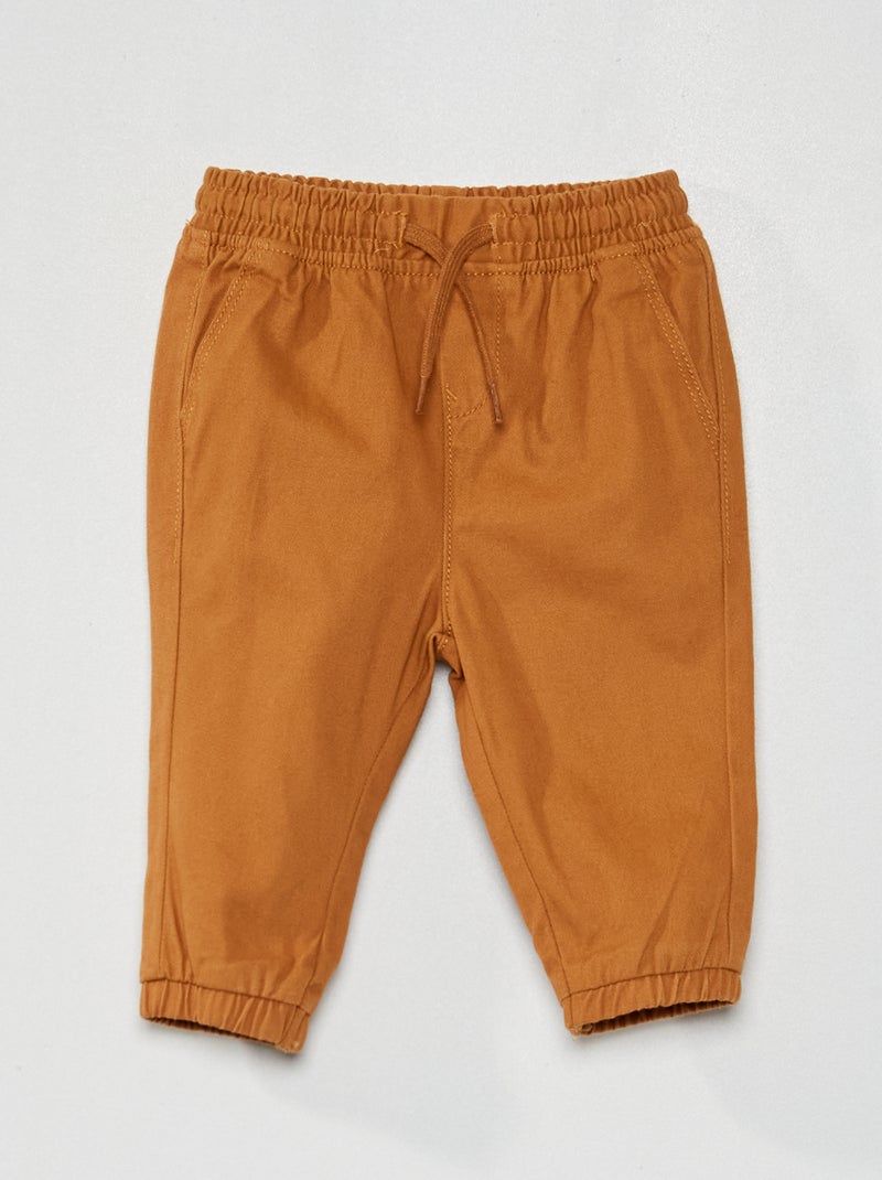 Pantalón de sarga con cintura elástica MARRON - Kiabi