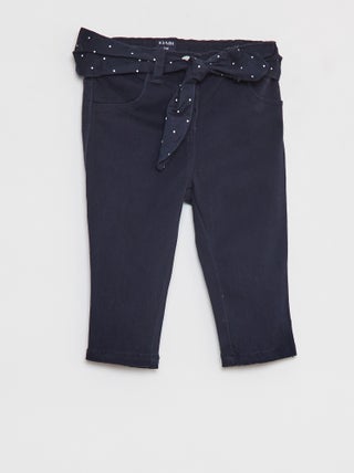 Pantalón de sarga con cinturón de gasa de algodón
