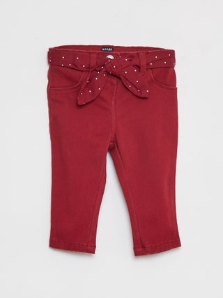 Pantalón de sarga con cinturón de gasa de algodón