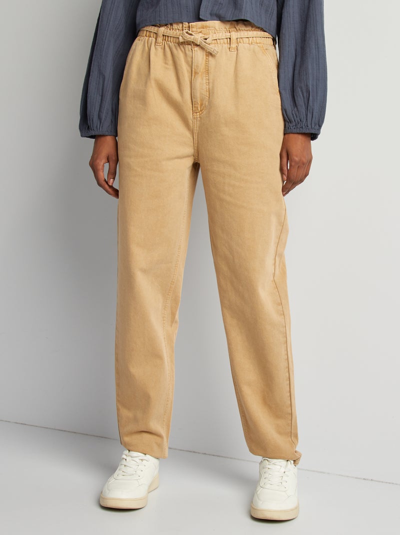 Pantalón de sarga con cinturón fino anudable beige - Kiabi
