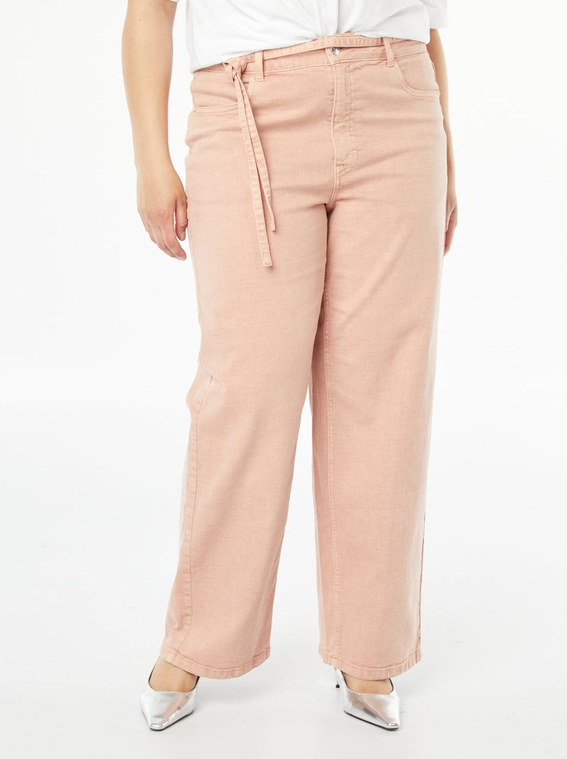 Pantalón de sarga con cinturón fino anudable ROSA - Kiabi