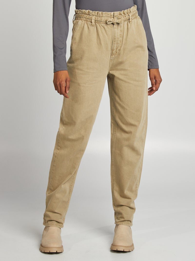 Pantalón de sarga con cinturón fino anudable VERDE - Kiabi
