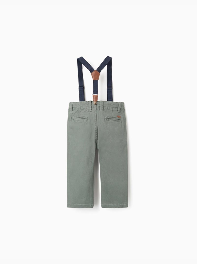 Pantalón de sarga con tirantes desmontables Verde oscuro - Kiabi
