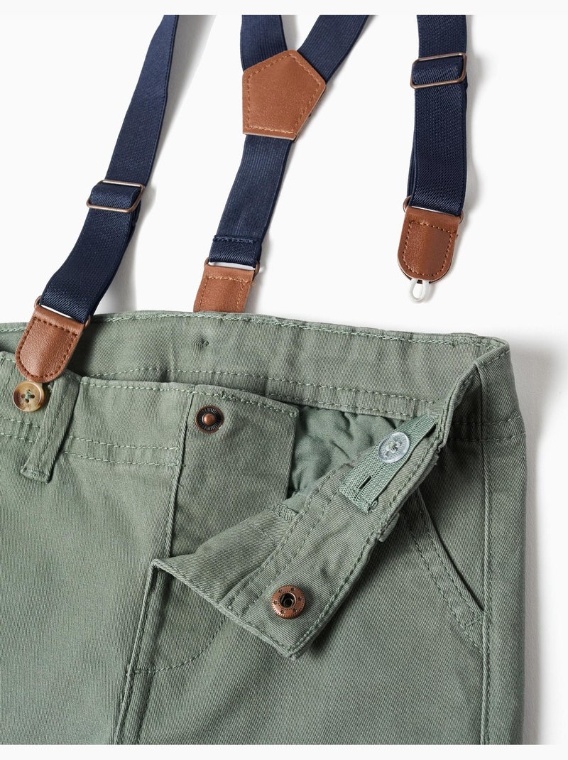 Pantalón de sarga con tirantes desmontables Verde oscuro - Kiabi