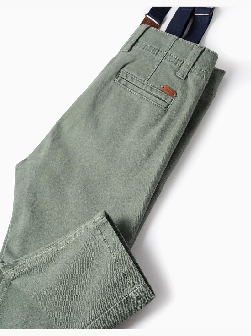 Pantalón de sarga con tirantes desmontables Verde oscuro - Kiabi