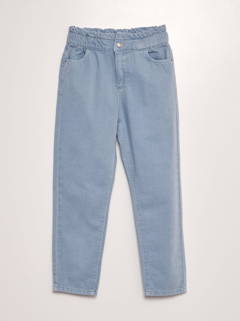 Pantalón de sarga con volante en la cintura AZUL - Kiabi