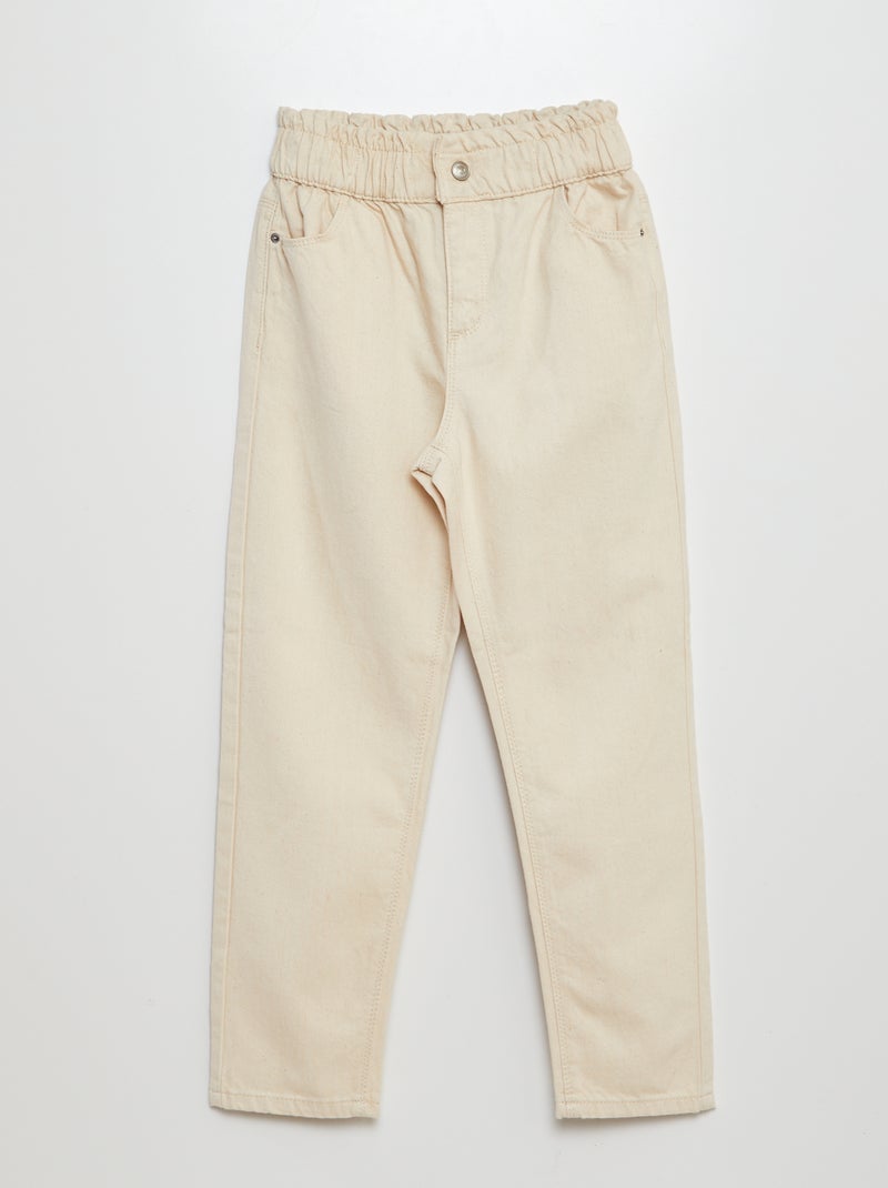 Pantalón de sarga con volante en la cintura BLANCO - Kiabi