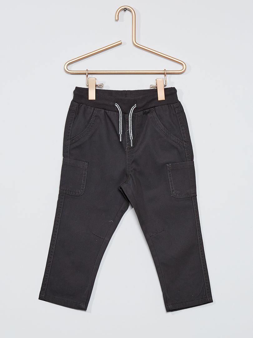 Pantalón de sarga de algodón gris oscuro - Kiabi