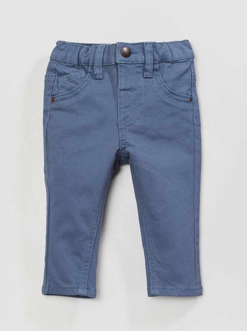 Pantalón de sarga de algodón liso AZUL - Kiabi