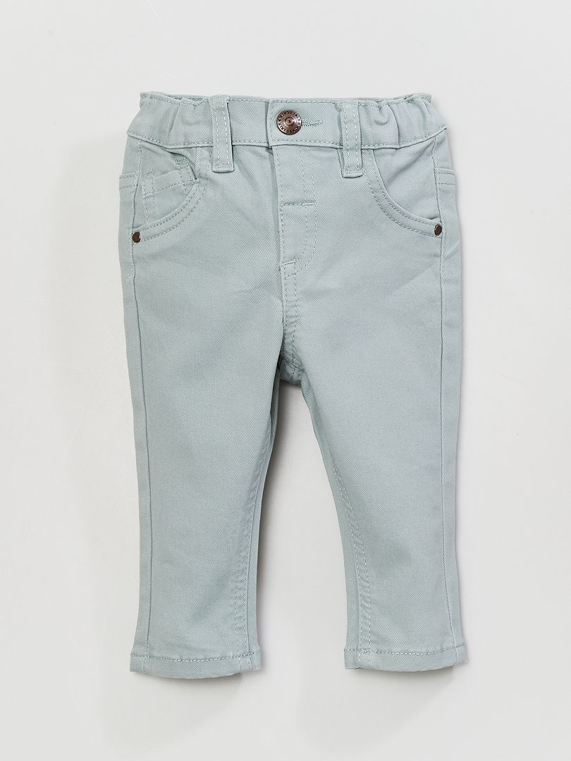 Pantalón de sarga de algodón liso azul - Kiabi