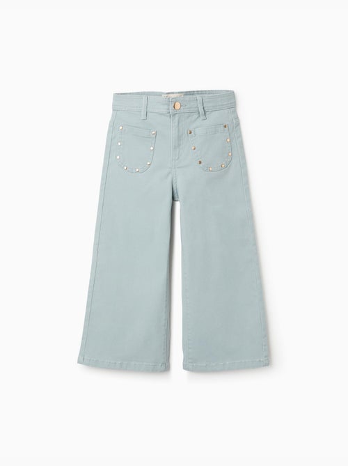 Pantalón de sarga de pierna ancha con tachuelas - Kiabi