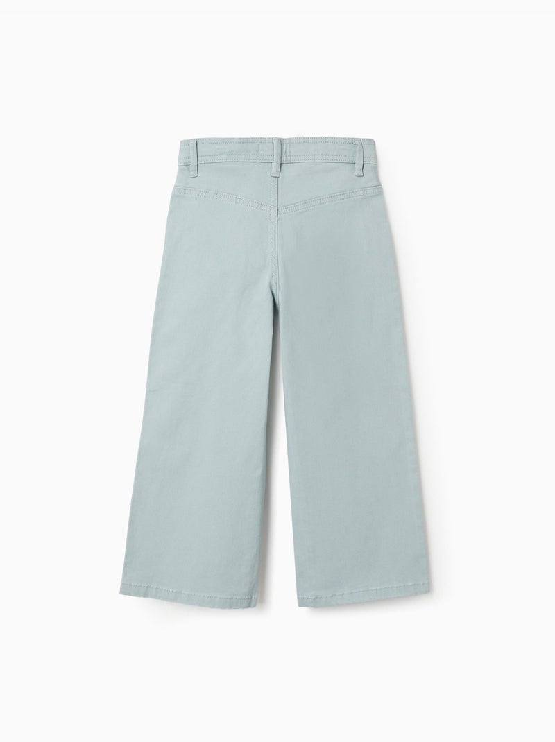 Pantalón de sarga de pierna ancha con tachuelas Verde claro - Kiabi