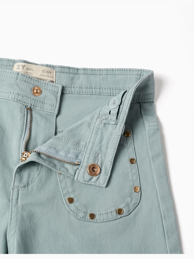 Pantalón de sarga de pierna ancha con tachuelas Verde claro - Kiabi