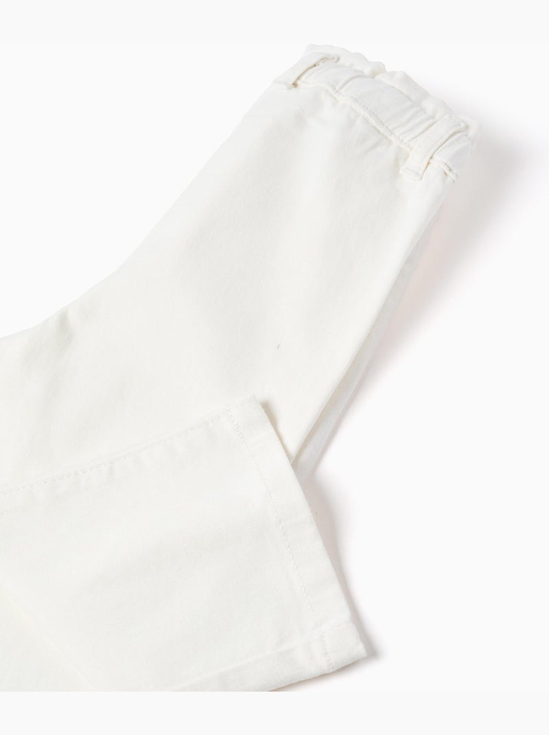 Pantalón de sarga de pierna ancha paperbag Blanco - Kiabi