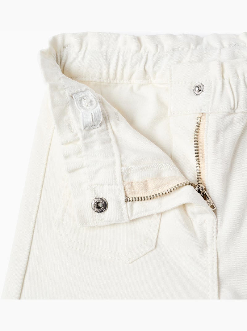 Pantalón de sarga de pierna ancha paperbag Blanco - Kiabi