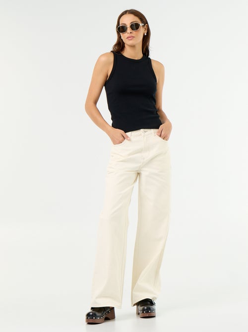 Pantalón de sarga de talle alto corte wide leg - Kiabi