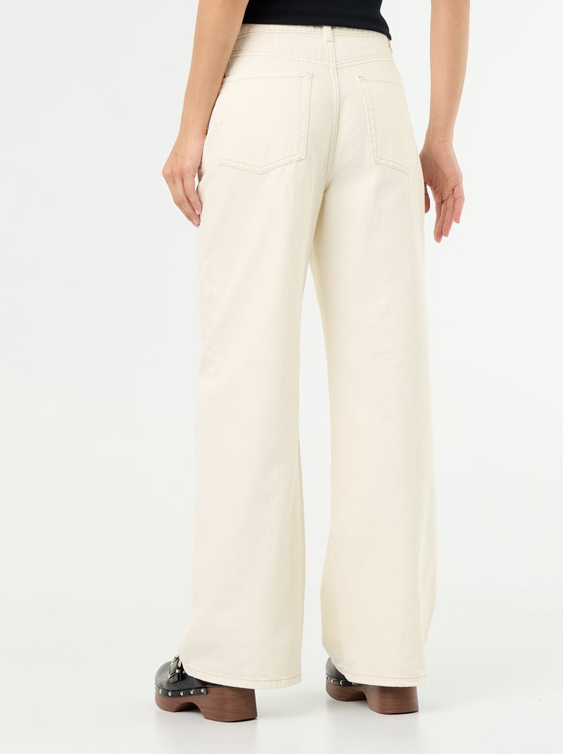 Pantalón de sarga de talle alto corte wide leg Beige - Kiabi
