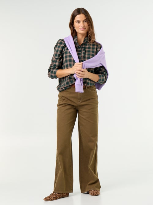 Pantalón de sarga de talle alto corte wide leg - Kiabi Pantalón de sarga de talle alto corte wide leg - Kiabi