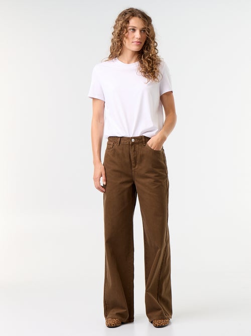 Pantalón de sarga de talle alto corte wide leg - Kiabi Pantalón de sarga de talle alto corte wide leg - Kiabi