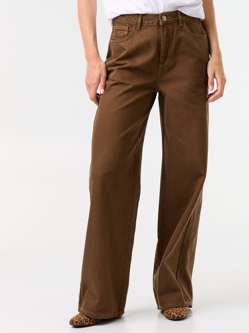 Pantalón de sarga de talle alto corte wide leg - Kiabi Pantalón de sarga de talle alto corte wide leg - Kiabi