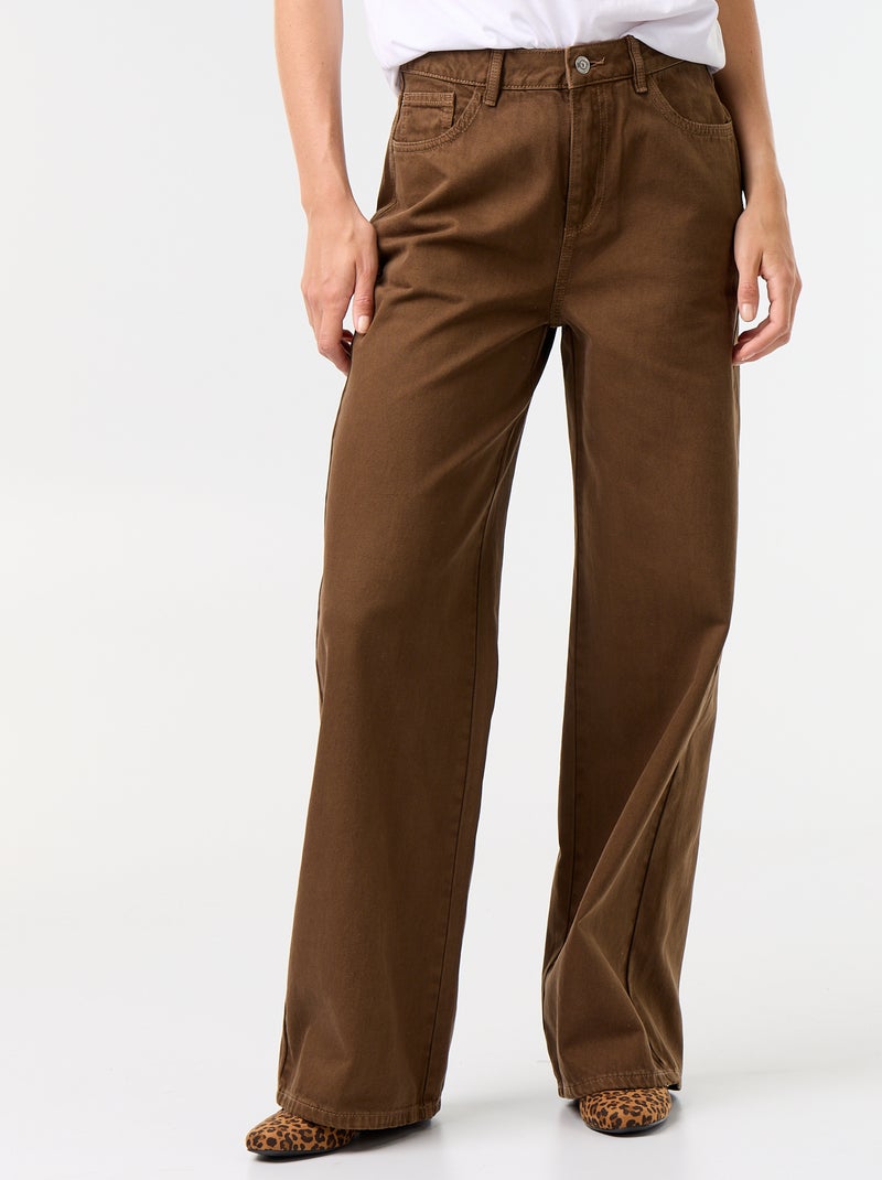 Pantalón de sarga de talle alto corte wide leg Marron - Kiabi