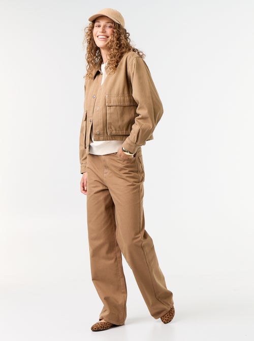 Pantalón de sarga de talle alto corte wide leg - Kiabi Pantalón de sarga de talle alto corte wide leg - Kiabi