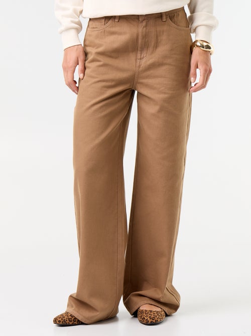Pantalón de sarga de talle alto corte wide leg - Kiabi Pantalón de sarga de talle alto corte wide leg - Kiabi