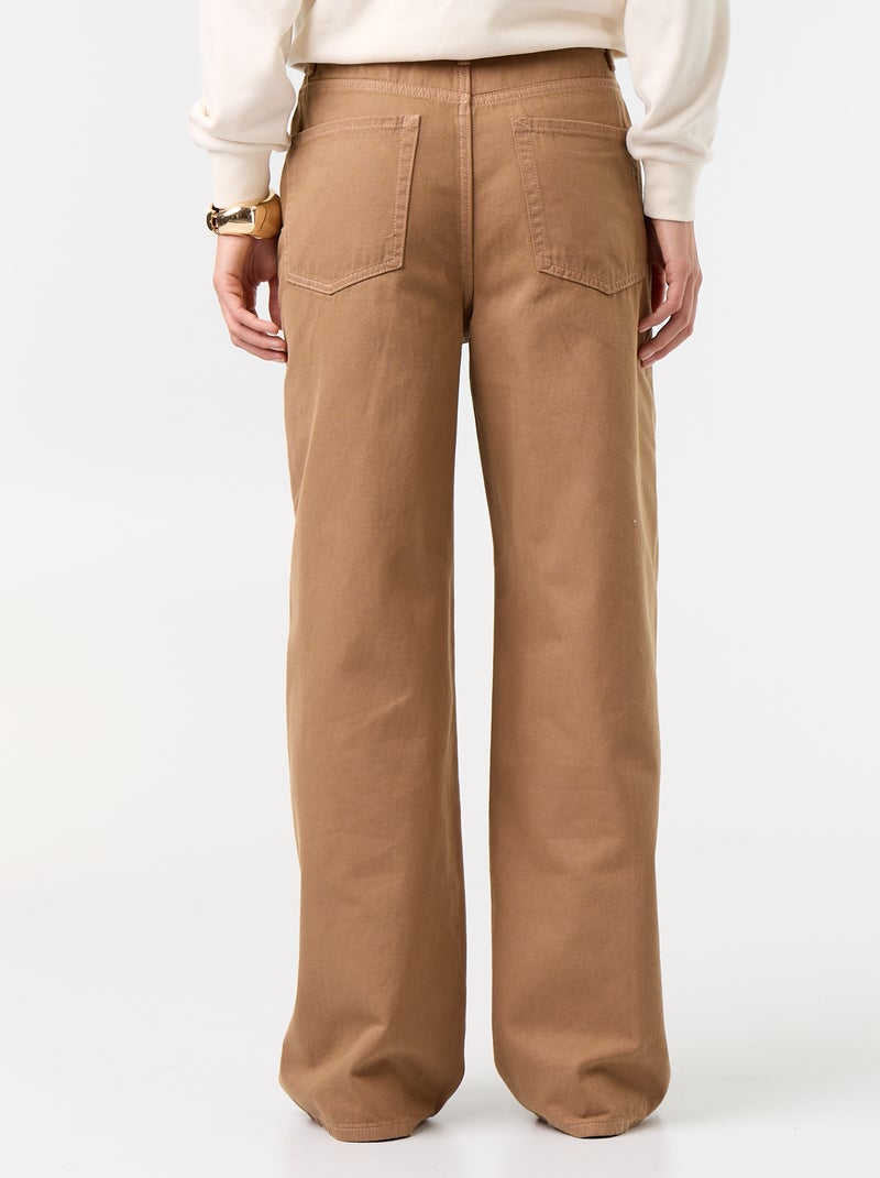 Pantalón de sarga de talle alto corte wide leg Marron - Kiabi