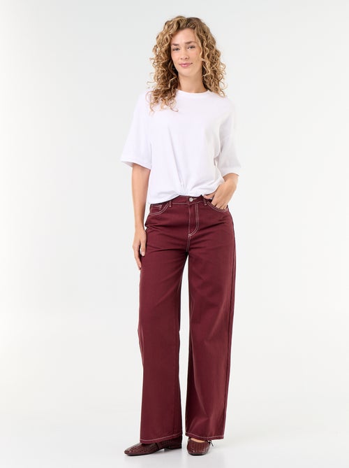 Pantalón de sarga de talle alto corte wide leg - Kiabi Pantalón de sarga de talle alto corte wide leg - Kiabi