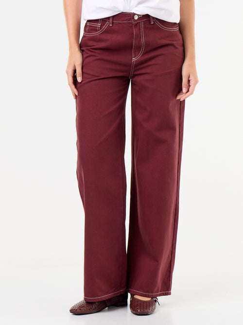 Pantalón de sarga de talle alto corte wide leg - Kiabi Pantalón de sarga de talle alto corte wide leg - Kiabi