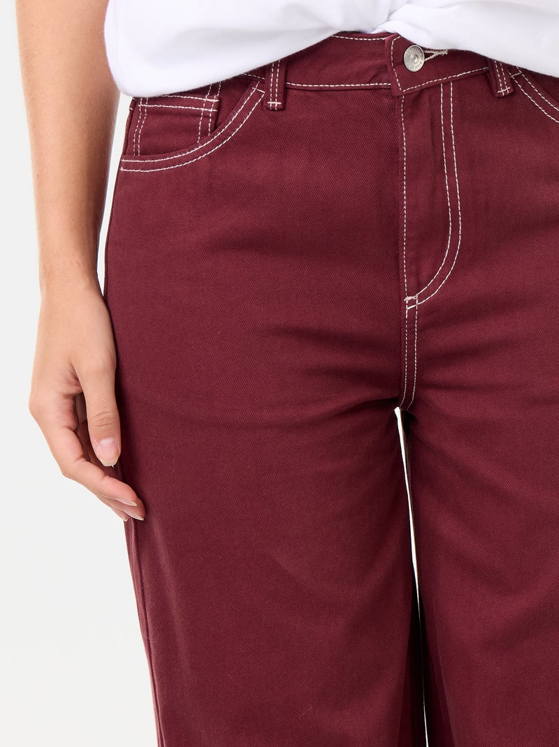Pantalón de sarga de talle alto corte wide leg Rojo - Kiabi