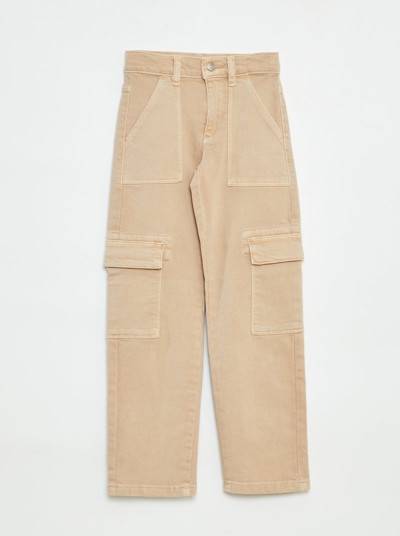Pantalón de sarga multibolsilllos - Corte + ajustado Beige - Kiabi