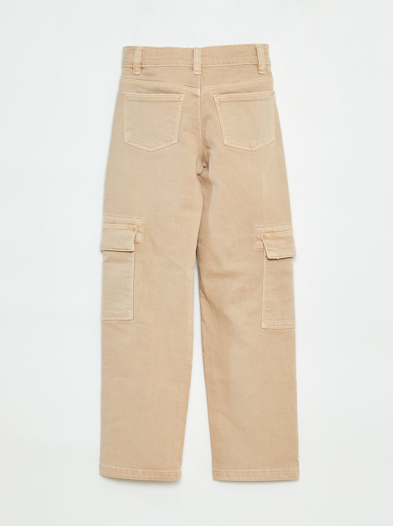 Pantalón de sarga multibolsilllos - Corte + ajustado Beige - Kiabi