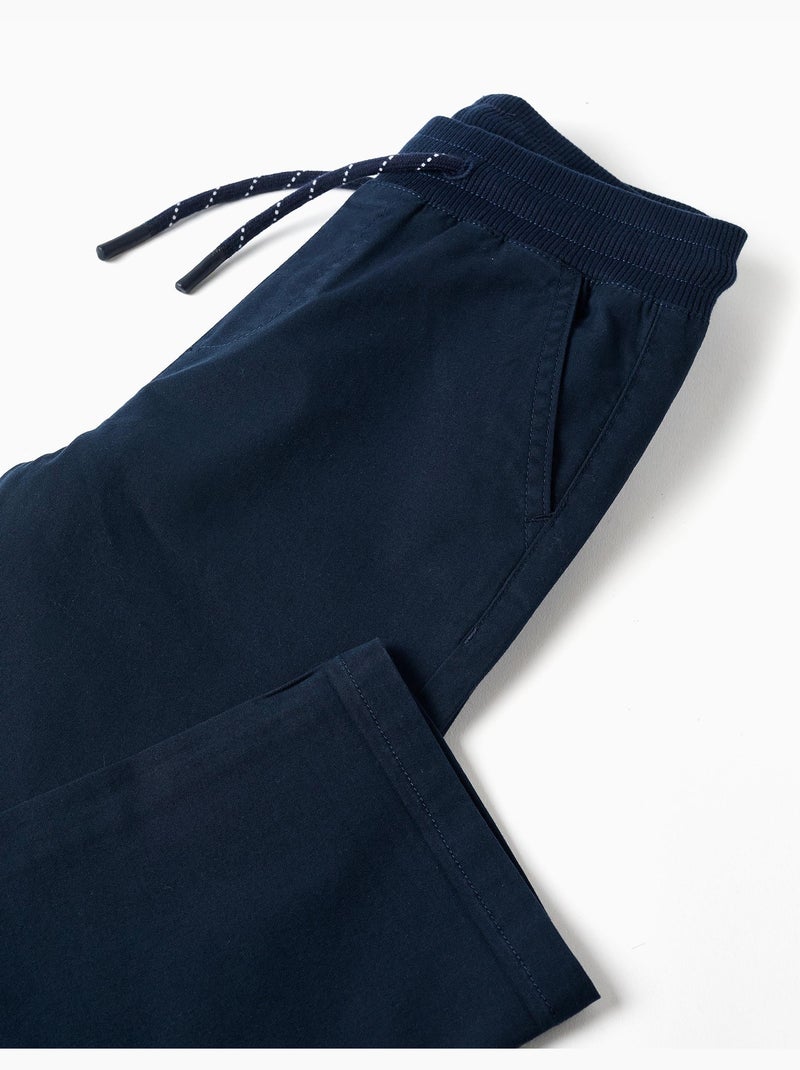 Pantalón de sarga recto con cordón Azul oscuro - Kiabi