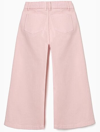 Pantalón de sarga wide leg con flores bordadas