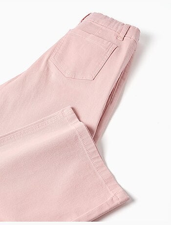 Pantalón de sarga wide leg con flores bordadas