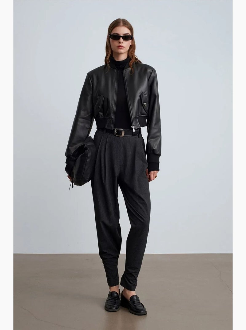 Pantalón de sastre de tiro alto con pinzas dilvin Gris oscuro - Kiabi