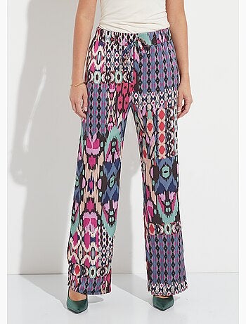 Pantalón de satén estampado con cintura elástica ancha - Afibel