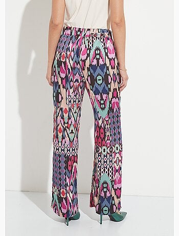Pantalón de satén estampado con cintura elástica ancha - Afibel