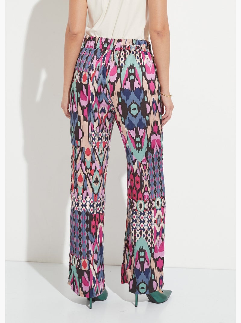 Pantalón de satén estampado con cintura elástica ancha - Afibel Multicolor - Kiabi