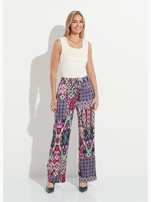 Pantalón de satén estampado con cintura elástica ancha - Afibel - Kiabi