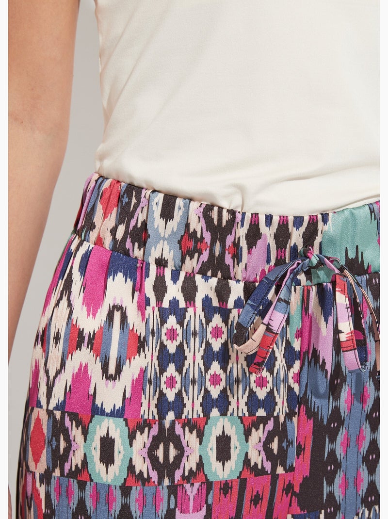 Pantalón de satén estampado con cintura elástica ancha - Afibel Multicolor - Kiabi
