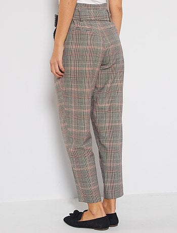 Pantalón de talle alto con cinturón - Kiabi