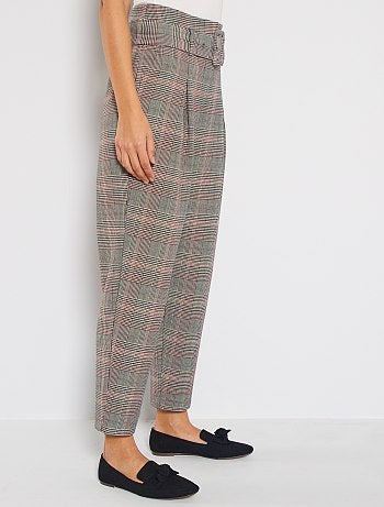 Pantalón de talle alto con cinturón - Kiabi